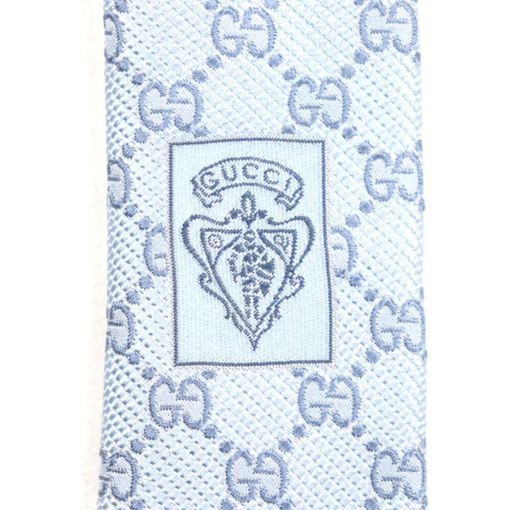 Gucci 100% Silk Cravat GG Pattern Allover Tie Light Blue - Picture 8 of 10